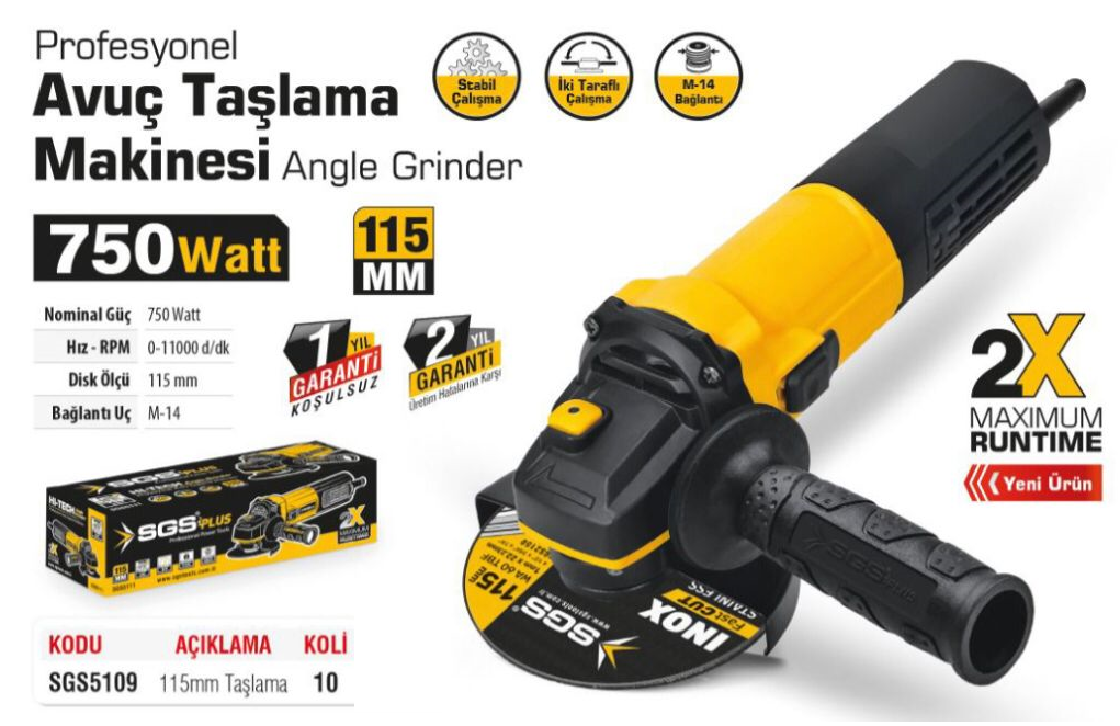 SGS5109 AVUÇ TAŞLAMA 750 WATT (115 MM)